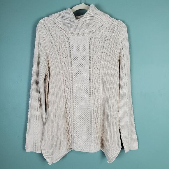 Jeanne Pierre Cable Knit Cowl Neck Cream Sweater Size Medium - Picture 1 of 6